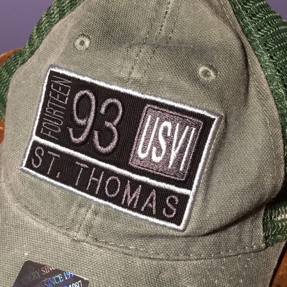 NWT St. Thomas USVI SnapBack hat 6 panel mesh back cap faded forest green - Picture 2 of 8